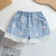 thumbnail image 1 of Ahuyic Solid Color Heart Lace Girls Shorts Jeans Elastic Waist Kids, 1 of 4