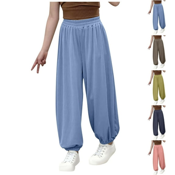 Ahuyic Solid Color Pocket Girls Full Length Pants Mosquito Repellent 6M-13Y