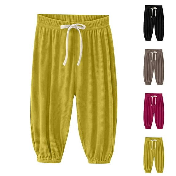 Ahuyic Solid Color Drawstring Girls Full Length Pants Mosquito Repellent 1-15Y