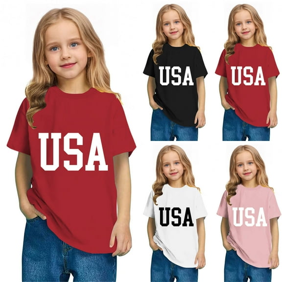 Ahuyic Kids Summer Short Sleeve Tops,Summer Casual Tops for Kids,Toddler Kids Boys Girls Independence Day Print T-shirt Fashion Cute Round Neck Print Short Sleeve Top