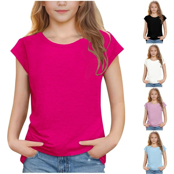 Ahuyic Kids Summer Short Sleeve Tops,Summer Casual Tops for Kids,Boys Girls Short Sleeve Solid Color Shirts Cute Casual Blouses Clothes