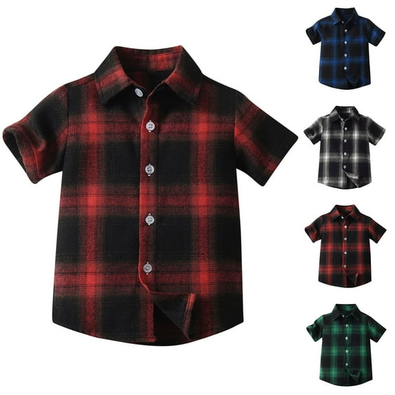 Ahuyic Kids Summer Short Sleeve Tops,Summer Casual Tops for Kids,New Fashionable Boys' Casual Button Short Sleeve Checkered T-shirt