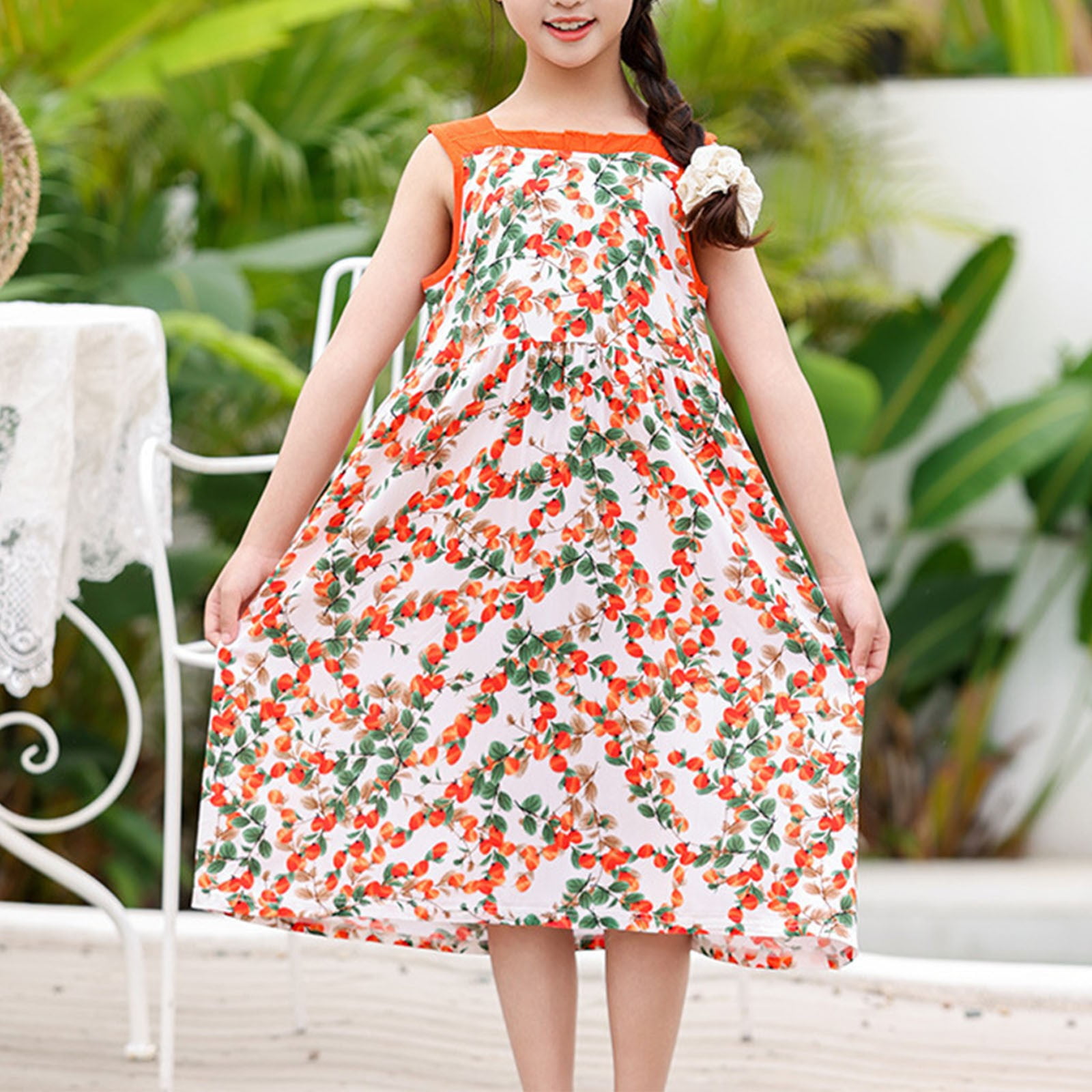 Ahuyic Little Girl Summer Casual Dress,Sleeveless Dresses for Kids,Girl's  Sleeveless Dress Breathable Princess Dress Children's Home Nightgown