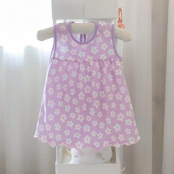 Ahuyic Little Girl Summer Casual Dress,Sleeveless Dresses for Kids,Summer Baby Girl Infant Lace Skirt Pattern Print Sleeveless Dress