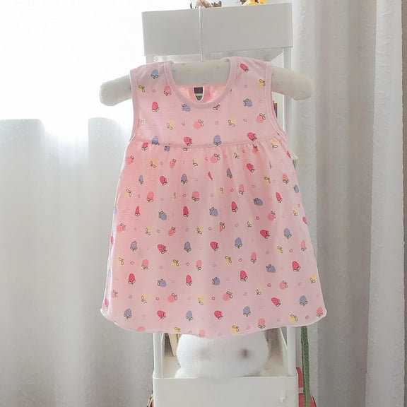 Ahuyic Little Girl Summer Casual Dress,Sleeveless Dresses for Kids,Summer Baby Girl Infant Lace Skirt Pattern Print Sleeveless Dress