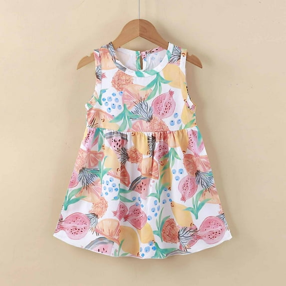 Ahuyic Little Girl Summer Casual Dress,Sleeveless Dresses for Kids,Summer Toddler Baby Girls Sleeveless Dress Graphic Print Flying Sleeve Dress