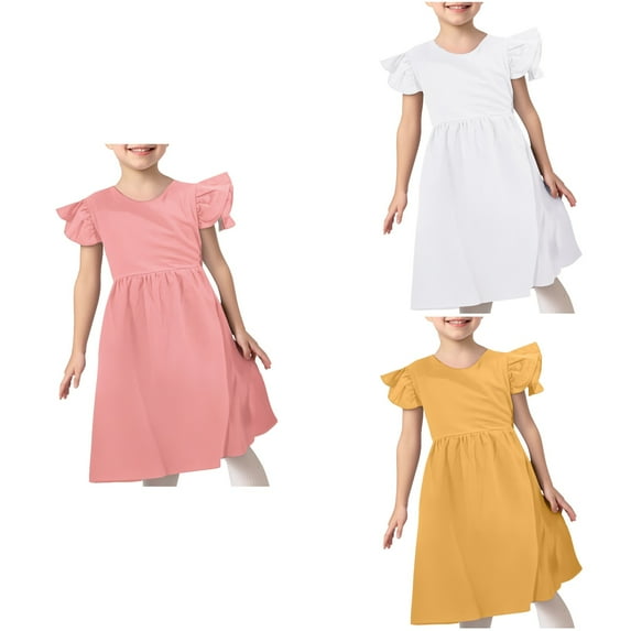 Ahuyic Little Girl Dresses,Summer Casual Dresses for Kids,2-6 Years Girls' Fashion Solid Color Bow Princess Skirt Sleeveless Round Neck Dress