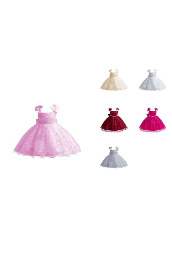Little Girl Dresses,Summer Casual Dresses for Kids,Children's Summer Strap Lace Dress Bow Birthday Princess Dress