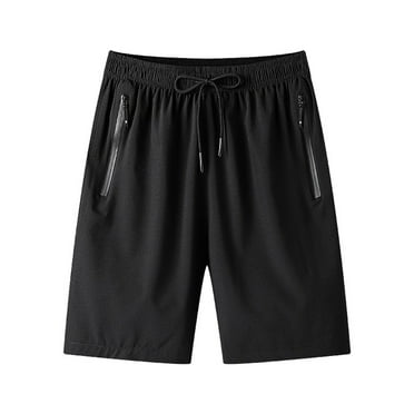 Ahuyic Mens Athletic Running Shorts, Basketball Gym Workout Shorts with Zippered Pockets Black M
