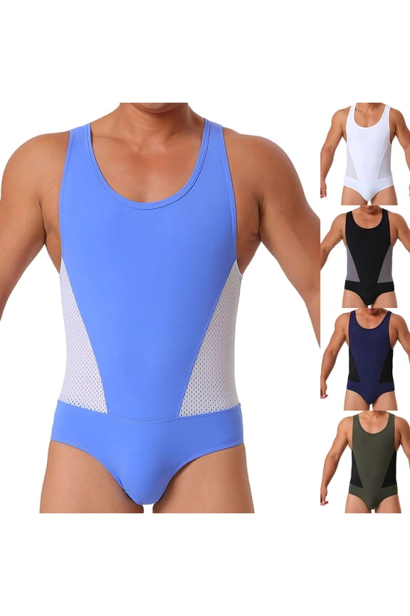 Mens One Piece Swimsuits,Mens High Elasticity Jumpsuit Solid Color Vest Jumpsuit Men's Jumpsuit,Black,S