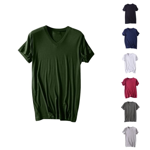 Ahuyic Mens Plus Size Top,Mens Summer Blouse,Mens Casual Versatile Solid Color V-Neck Pajamas - Short-Sleeve Sleepwear for Daily Home Wear Navy L