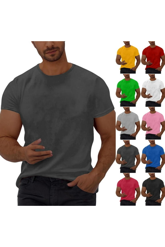 Mens Plus Size Top,Mens Summer Blouse,Mens Fashion Casual Solid Shirt Round-Neck Tee Short Sleeve Blouses White L