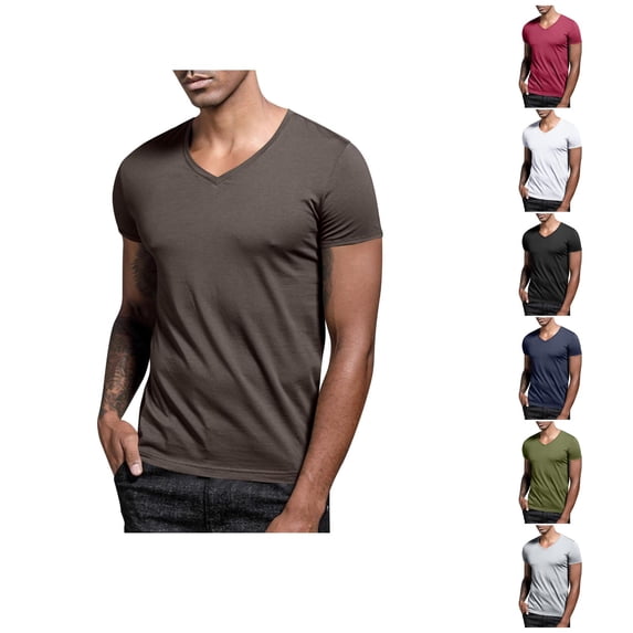 Ahuyic Mens Plus Size Top,Mens Summer Blouse,Summer Mens Casual Fashion Solid Color Short Sleeved V-neck Top/Shirt White XXXXL