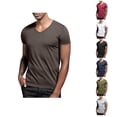 thumbnail image 1 of Ahuyic Mens Plus Size Top,Mens Summer Blouse,Summer Mens Casual Fashion Solid Color Short Sleeved V-neck Top/Shirt Wine XXXXXL, 1 of 5
