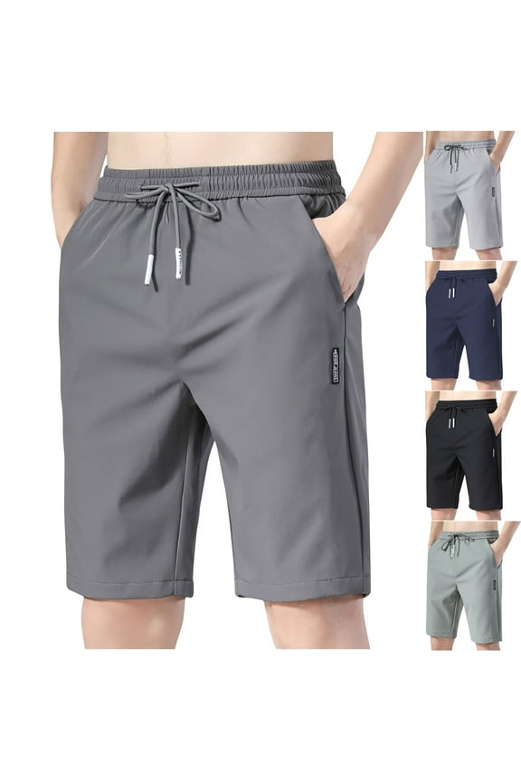 Mens Summer Plus Size Pants Mens Short Pants,Mens Summer Drawstring Elastic Waist Casual Solid Color Classic Half Short Pants,Blue,XL