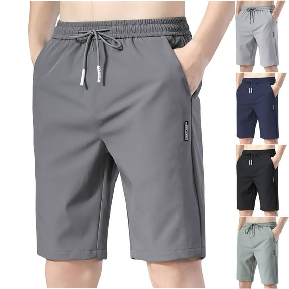 Ahuyic Mens Summer Plus Size Pants Mens Short Pants,Mens Summer Drawstring Elastic Waist Casual Solid Color Classic Half Short Pants,Blue,XXXXXL