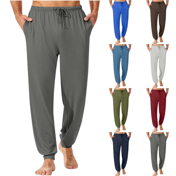 Ahuyic Mens Sweatpants,Sweatpants for Men Pants,Mens Fashion Base Solid Color Pocket With Drawstring Casual Comfy Jogger Sleep Lightweight Pajama Pants