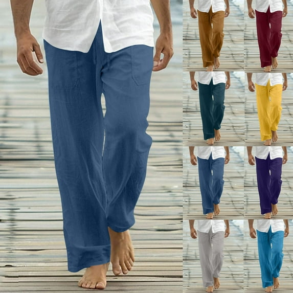 Ahuyic Mens Sweatpants,Sweatpants for Men Pants,Man Leisure Pocket Draw Rope Straight Tube Easy Beach Fashion Trousers
