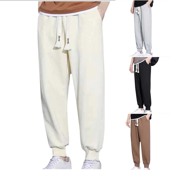 Ahuyic Mens Sweatpants,Sweatpants for Men Pants,Man Solid Color Drawstring Pockets Binding Leg Trousers
