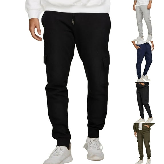 Ahuyic Mens Sweatpants,Sweatpants for Men Pants,Mens Casual Solid Color Fleece Lined Jogger Pants Slim Cuffed Athletic Cargo Pants For Running