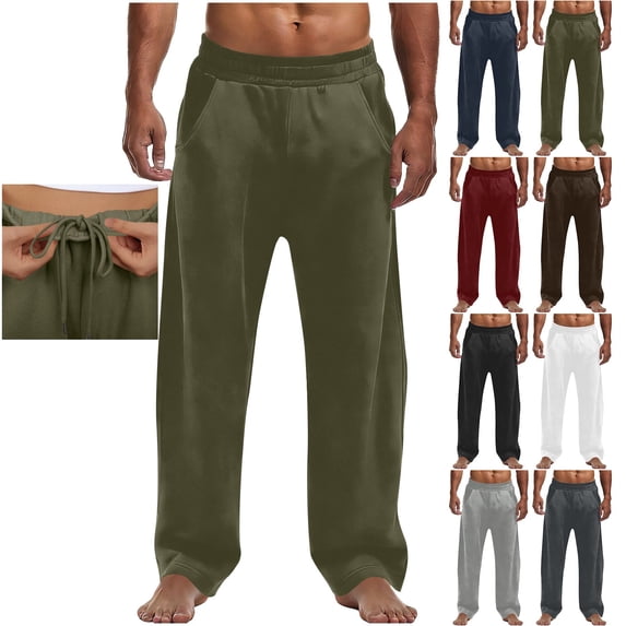Ahuyic Mens Sweatpants,Sweatpants for Men Pants,Mens Fashion Drawstring Elastic Waist Solid Color Casual Sweat Length Pants