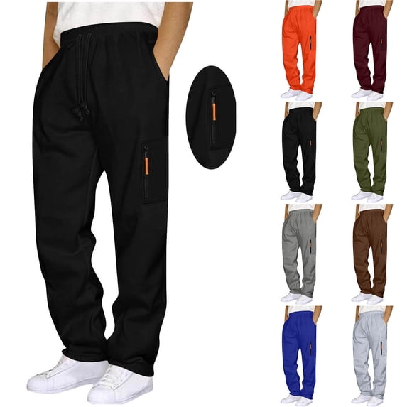 Ahuyic Mens Sweatpants,Sweatpants for Men Pants,Mens Fashion Solid Color Drawstring Elastic Waist Zipper Pocket Sports Pants Sweatpants