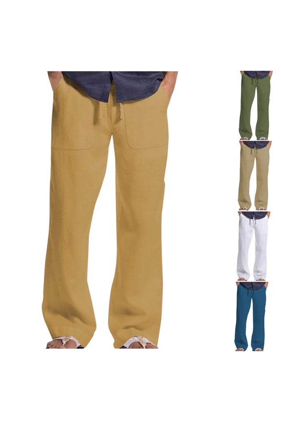 Mens Sweatpants,Sweatpants for Men Pants,Mens Summer Elastic Waist Drawstring Pocket Cotton Hemp Beach Breathable Sports Long Pants