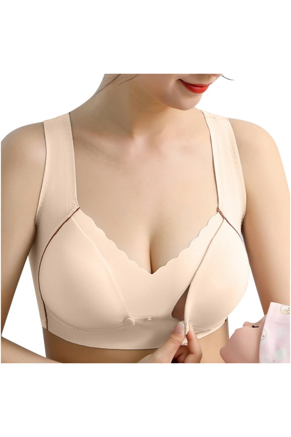 Nursing Bras for Breastfeeding Women Maternity Bra Front Buckle Breastfeeding Bralette Beige 36