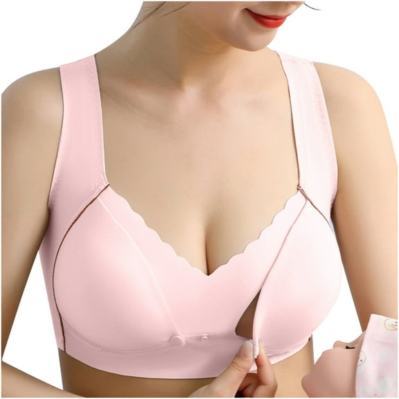 Ahuyic Nursing Bras for Breastfeeding Women Maternity Bra Front Buckle Breastfeeding Bralette Pink 42