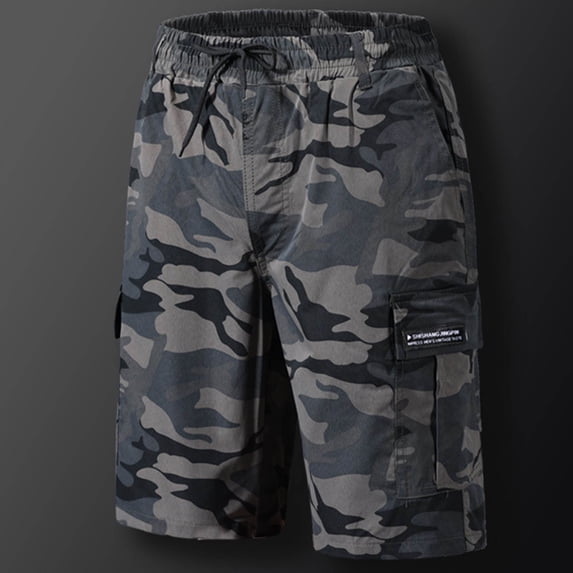 Ahuyic Plus Size Pants for Men,Mens Pants,Mens Loose And Comfortable Leisure Pocket Lace-up Camouflage Sports Beach Shorts,Black,L