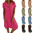 thumbnail image 1 of Ahuyic Printed Solid Color Plus Size Dress For Women, Summer Womens' Short Sleeve Knee-Length Dresses,Ladies Casual Spring And Summer Loose Dress V-Neck Cotton And Linen Shirt Dress, 1 of 5