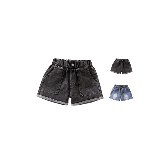 Ahuyic Solid Color Raw Hem Girls Shorts Jeans Kids Casual Bottoms 3-13Y