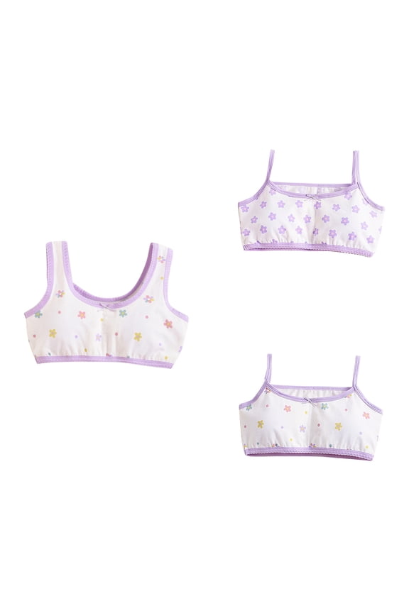 Summer Big Girls Bras,Girls Student Solid Color Bras,Big Girls Small Underwear Bra Printed Puberty Bra With Chest Pad,Purple,16 Years