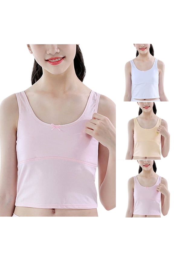 Summer Big Girls Bras,Girls Student Solid Color Bras,Girls Student Bra Double-layer Protrusion Point Strapless Top Mid-length Bra,Beige,S