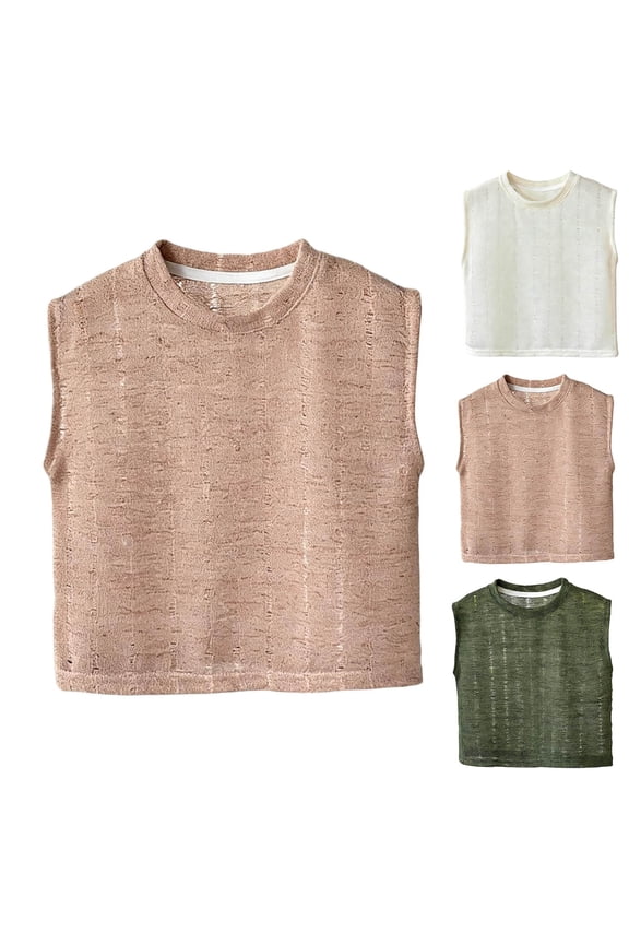 Summer Boys Top,Toddler Boys Cotton Tank Top,Boys Summer Solid-colored Round-Neck Sleeveless Hollow-out Cool Top Versatile Casual T-shirt