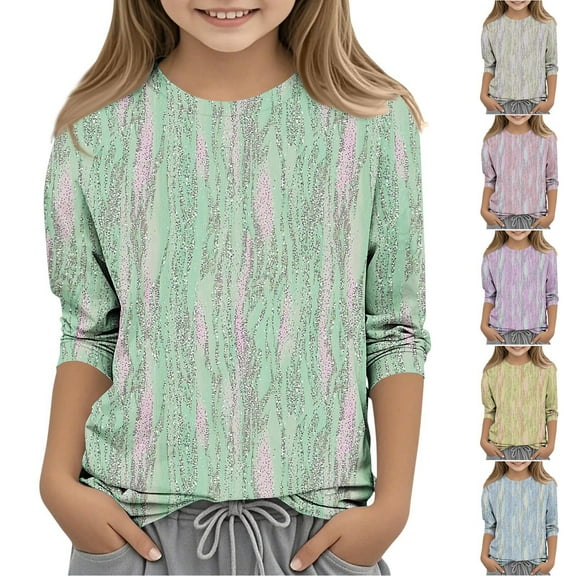 Ahuyic Summer Toddler Kids' Casual Blouse, Solid Color Loose 3/4 Sleeve Top For Girls And Boys,Spring And Summer Middle Large Aged Kids' Casual Multi-Color Printing 3/4 Sleeve Round Neck Top