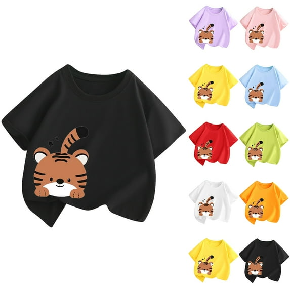 Ahuyic Summer Toddler Kids' Casual Blouse, Solid Color Loose Short Sleeve Top For Girls And Boys,Summer Middle Large Aged Children's Cute Print T-Shirt Casual Top Short Sleeve Round Neck Top