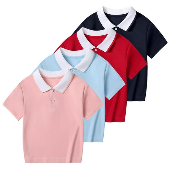 Ahuyic Summer Kids' Casual All Match Blouse, Solid Color Loose Short Sleeve Top For Girls And Boys,Summer Solid Color Short-Sleeved Lapel Shirt Sport T-Shirt Polo Shirt For Boys And Girls