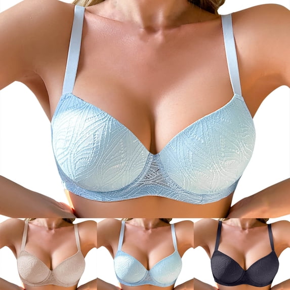 Ahuyic Summer Plus Size Bra For Women, Womens Solid Color Casual Bra, Fashion Women Solid Color Steel Ring Lace Buckle Together Daily Bra,Khaki S