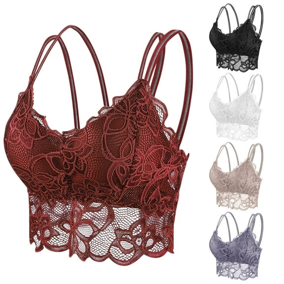 Ahuyic Summer Plus Size Bra For Women, Womens Solid Color Casual Bra, Fashion Womens Solid Color Lace Seamless Casual Beautiful Back Strap Sports Bra,Khaki L