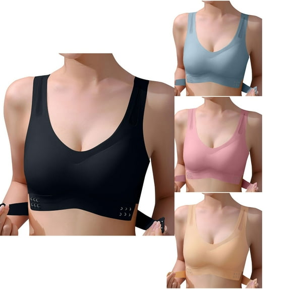 Ahuyic Summer Plus Size Bra For Women, Womens Solid Color Casual Bra, Womens Seamless And Steel Ring Bra With Gathered Back Ice Silk Front Buckle Sports Yoga Bra,Pink XL