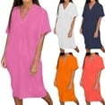 thumbnail image 1 of Ahuyic Summer Plus Size Dress For Women, Womens Short Sleeve V-Neck Casual Dress, Womens Casual Solid Color V Neck Short-sleeved Casual Dress, 1 of 6