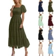 thumbnail image 1 of Ahuyic Summer Plus Size Dress For Women, Womens Short Sleeve Square Neckline Casual Dress, Womens Fashion Solid Color Short Sleeve Pleated Dresses Long Dress Midi Maxi Dress, 1 of 6
