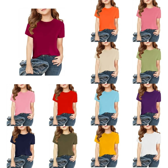 Ahuyic Summer Toddler Girls Short Sleeve Tshirt,Girls Casual Blouse And Tank Tops, Pack Girls Shirts Short Sleeve Shirt Girls T Shirts Soft Basic Tees Kids Tshirts Solid Summer Top T-Shirt
