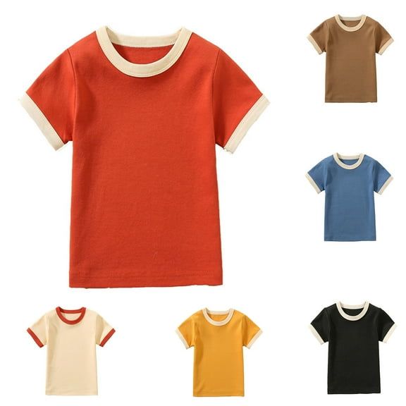 Ahuyic Summer Toddler Girls Short Sleeve Tshirt,Girls Casual Blouse And Tank Tops,Toddler Kids Boys Girls Fashion Comfortable Solid Color Round Neck Short Sleeve Top