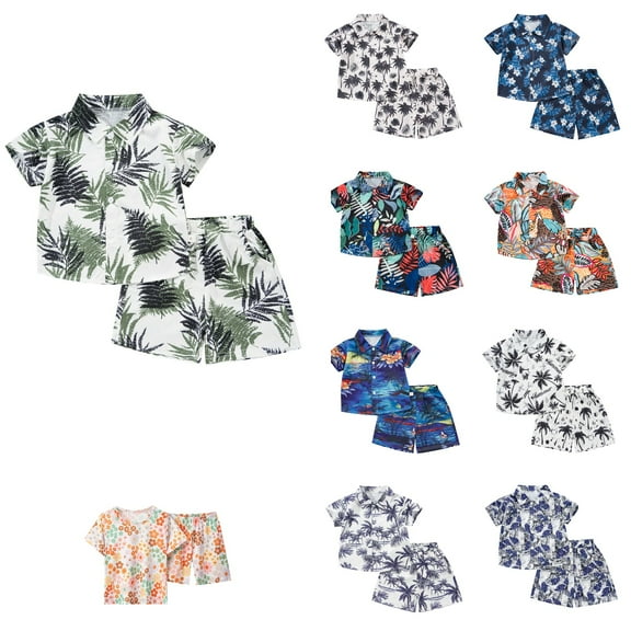 Ahuyic Boys Girls 2 Piece Outfits, Casual Outfit Sets for Toddler ,Summer Childrens Casual Ice Silk Short Sleeve Lapel Sets And Short Pants Two Pieces Set,Pink,1 Years