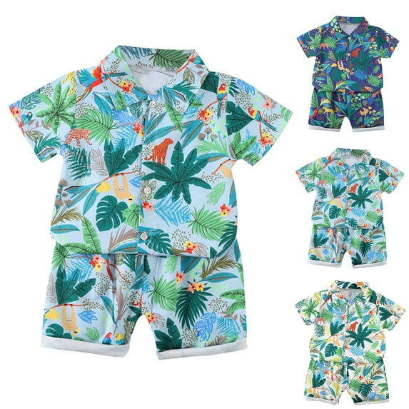 Ahuyic Summer Toddler Kids Casual Fashion Outfits, Boys And Girls Clothing Sets,Summer Childrens Casual Ice Silk Short Sleeve Lapel Sets And Short Pants Two Pieces Set