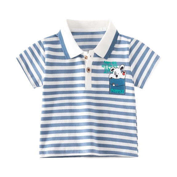 Ahuyic Summer Toddler Solid Color T-Shirt,Kids Casual Top,Summer New Children's Boys And Girls' Puppy Embroidered Striped Short Sleeve Collar Button Casual Shirt Trendy Casual Top T-shirt