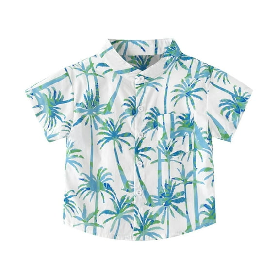 Ahuyic Summer Toddler Solid Color T-Shirt,Kids Casual Top,Summer New Kids' Leaf Printed Shirt Short Sleeve Flip Tie Pocket Button Casual Seaside Style Shirt Top Short Sleeve Round Neck Top/Shirt