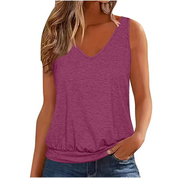 Ahuyic Tank Tops for Women, Womens Summer Tops Casual V Neck Sleeveless Loose Fit T Shirts Cute Cami Shirts Purple A XL